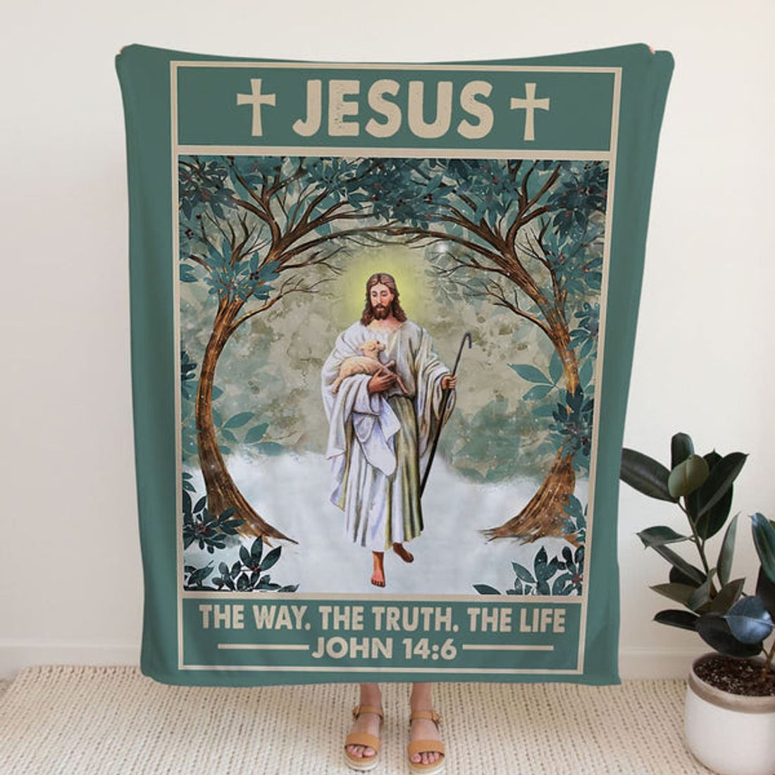 FUNSTUFFPRINT John 146 Jesus The Way The Truth The Life Fleece Blanket - Christian Blanket - Bible Verse Blanket