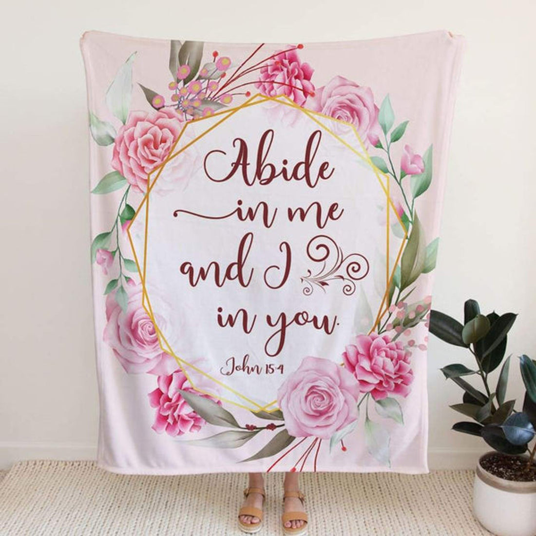 FUNSTUFFPRINT John 154 Abide In Me And I In You Fleece Blanket - Christian Blanket - Bible Verse Blanket