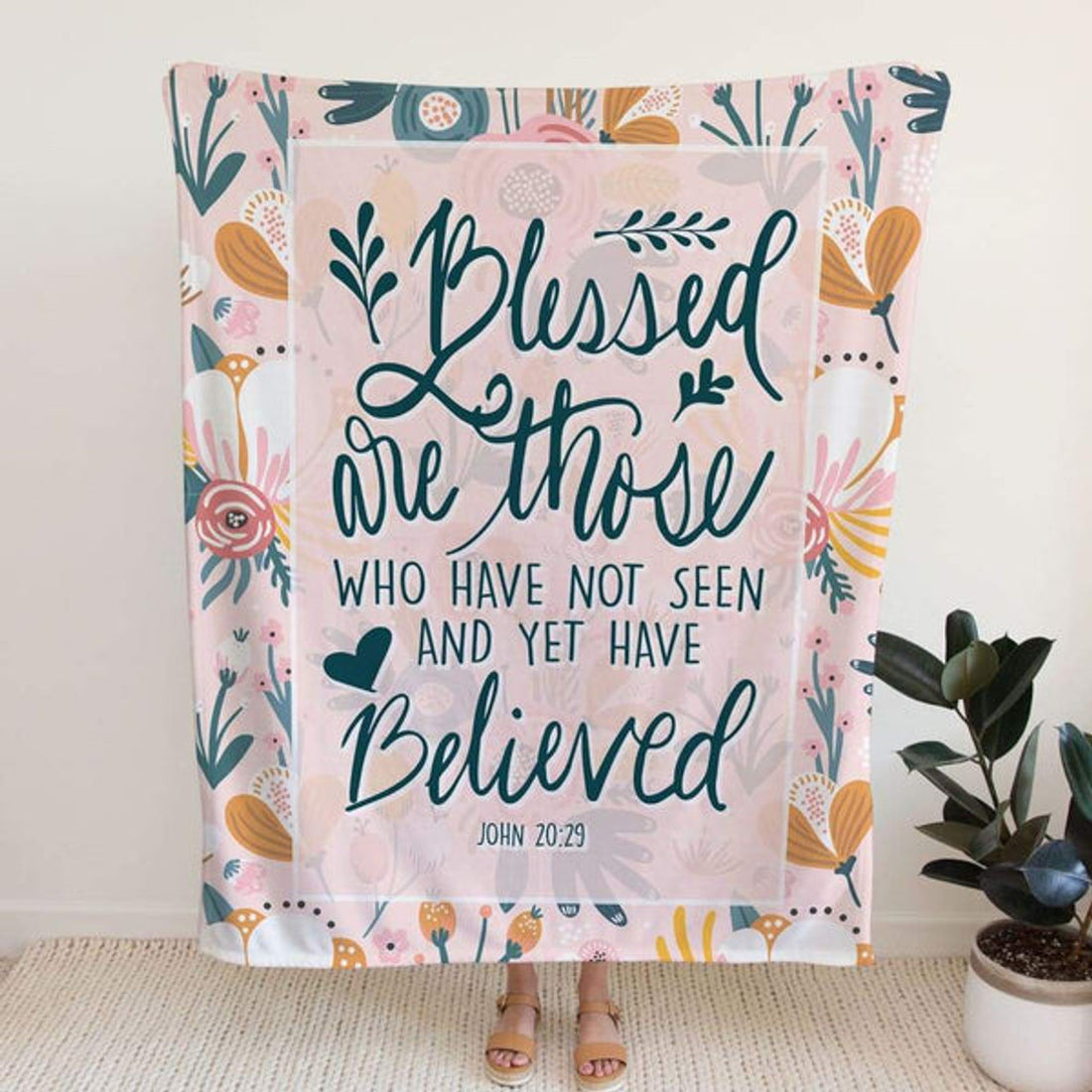 FUNSTUFFPRINT John 2029 Blessed Are Those Who Have Not Seen And Yet Have Believed Fleece Blanket - Christian Blanket - Bible Verse Blanket