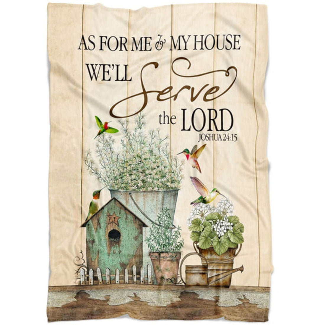 FUNSTUFFPRINT Joshua 2415 As For Me And My House Floral Hummingbird Fleece Blanket - Christian Blanket - Bible Verse Blanket