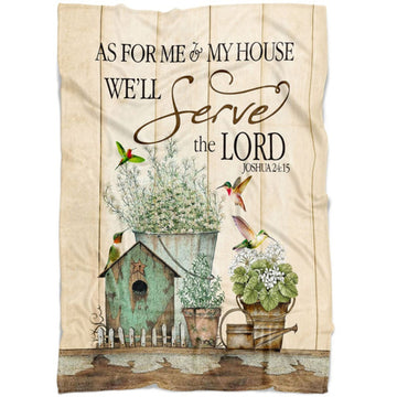 FUNSTUFFPRINT Joshua 2415 As For Me And My House Floral Hummingbird Fleece Blanket - Christian Blanket - Bible Verse Blanket