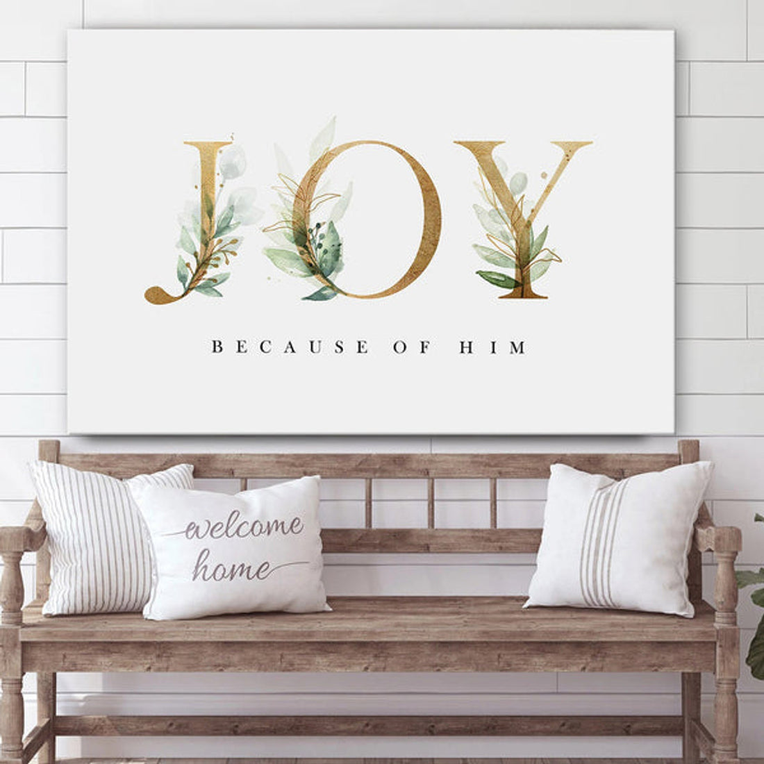 Joy Because Of Him Canvas Art - Jesus Christ Pictures - Jesus Wall Art - Christian Wall Decor