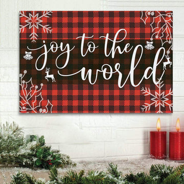 Joy To The World Buffalo Plaid Christian Christmas Wall Art Canvas - Religious Canvas Painting