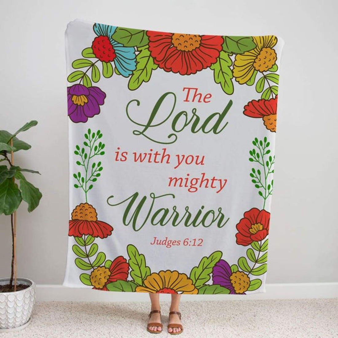 FUNSTUFFPRINT Judges 612 The Lord Is With You Mighty Warrior Fleece Blanket - Christian Blanket - Bible Verse Blanket