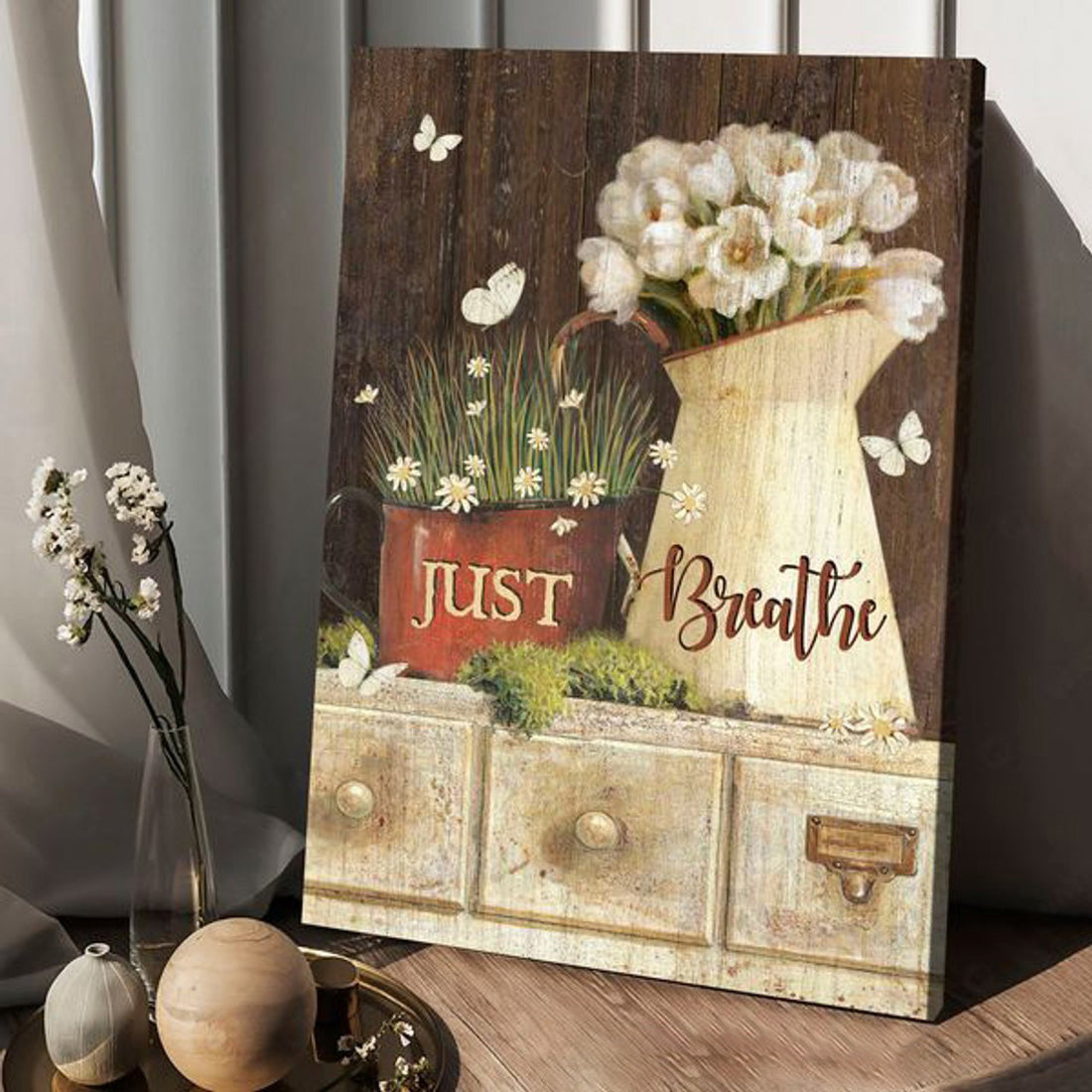 Just Breathe, Buttefly Flower, Poster Decor, Wall Poster Poster and Canvas