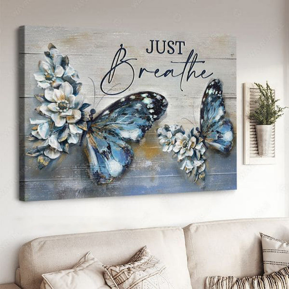 Just Breathe, Butterfly Flower, Poster Decor, Wall Poster Poster and Canvas