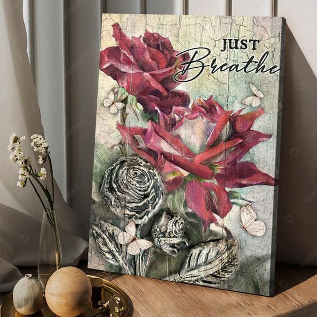 Just Breathe, Butterfly Flower, Wall Art Decor, Flower Lover Poster and Canvas