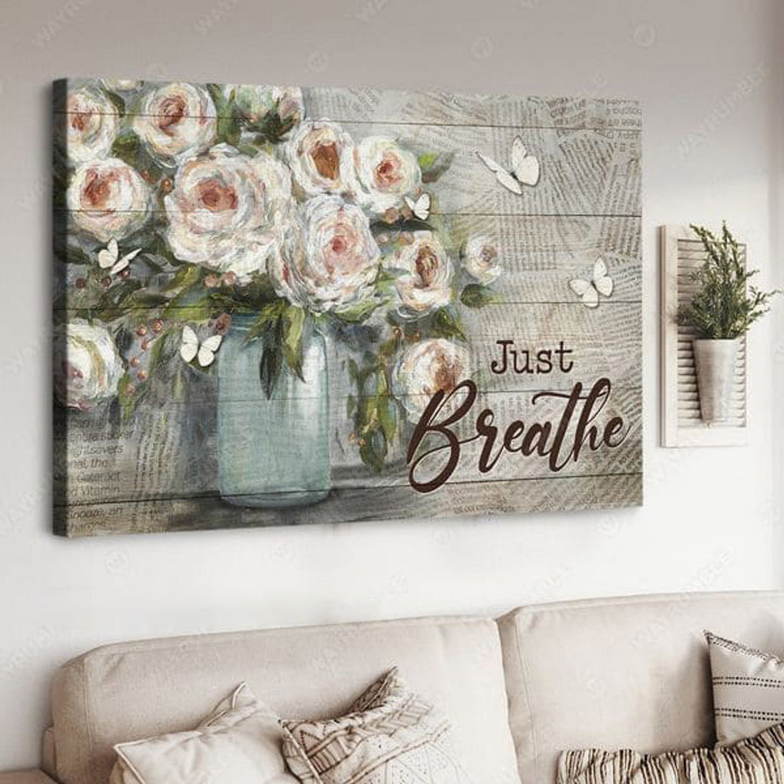 Just Breathe, Butterfly Flower, Wall Poster Poster and Canvas
