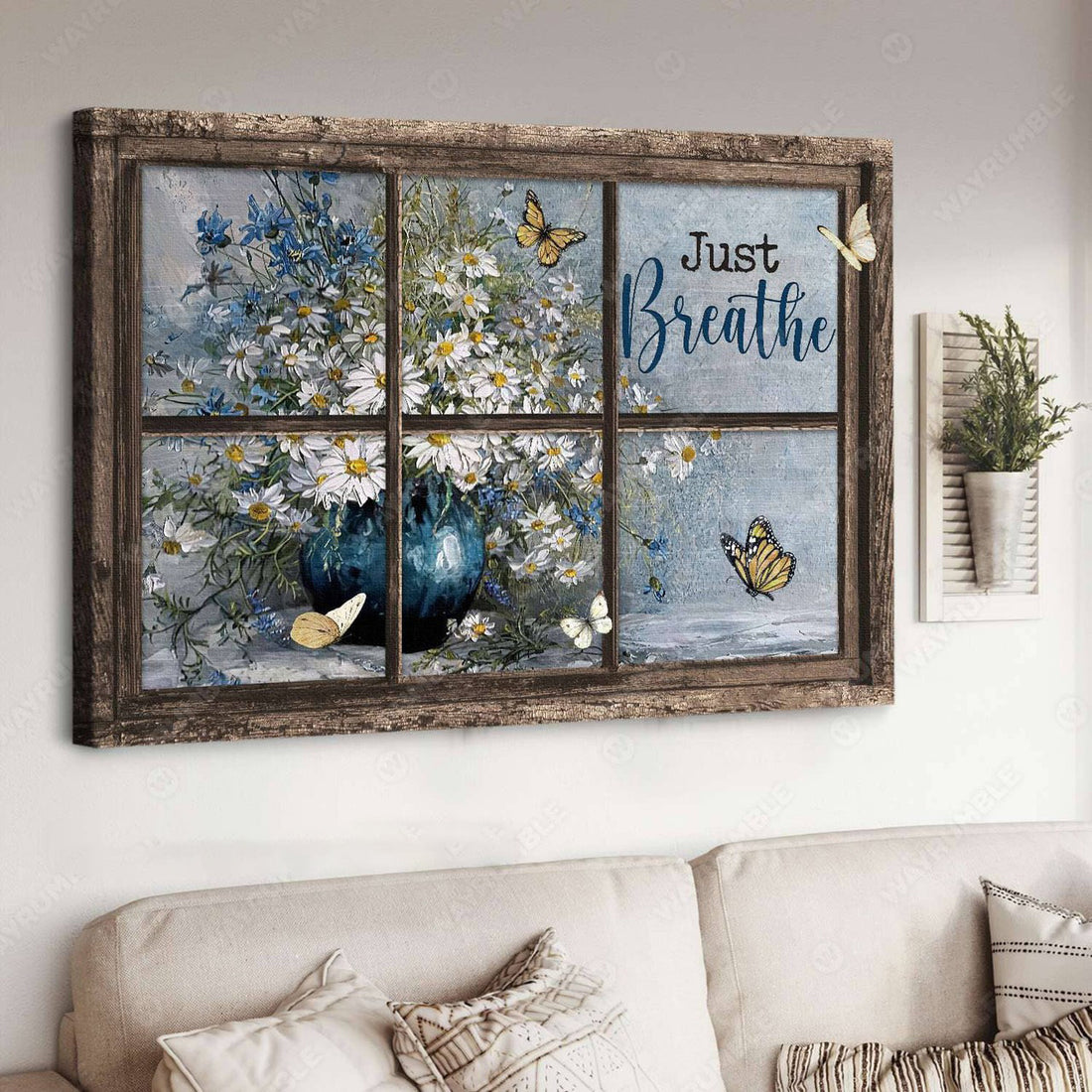 Just Breathe, Flower Butterfly, Window Decor Poster and Canvas