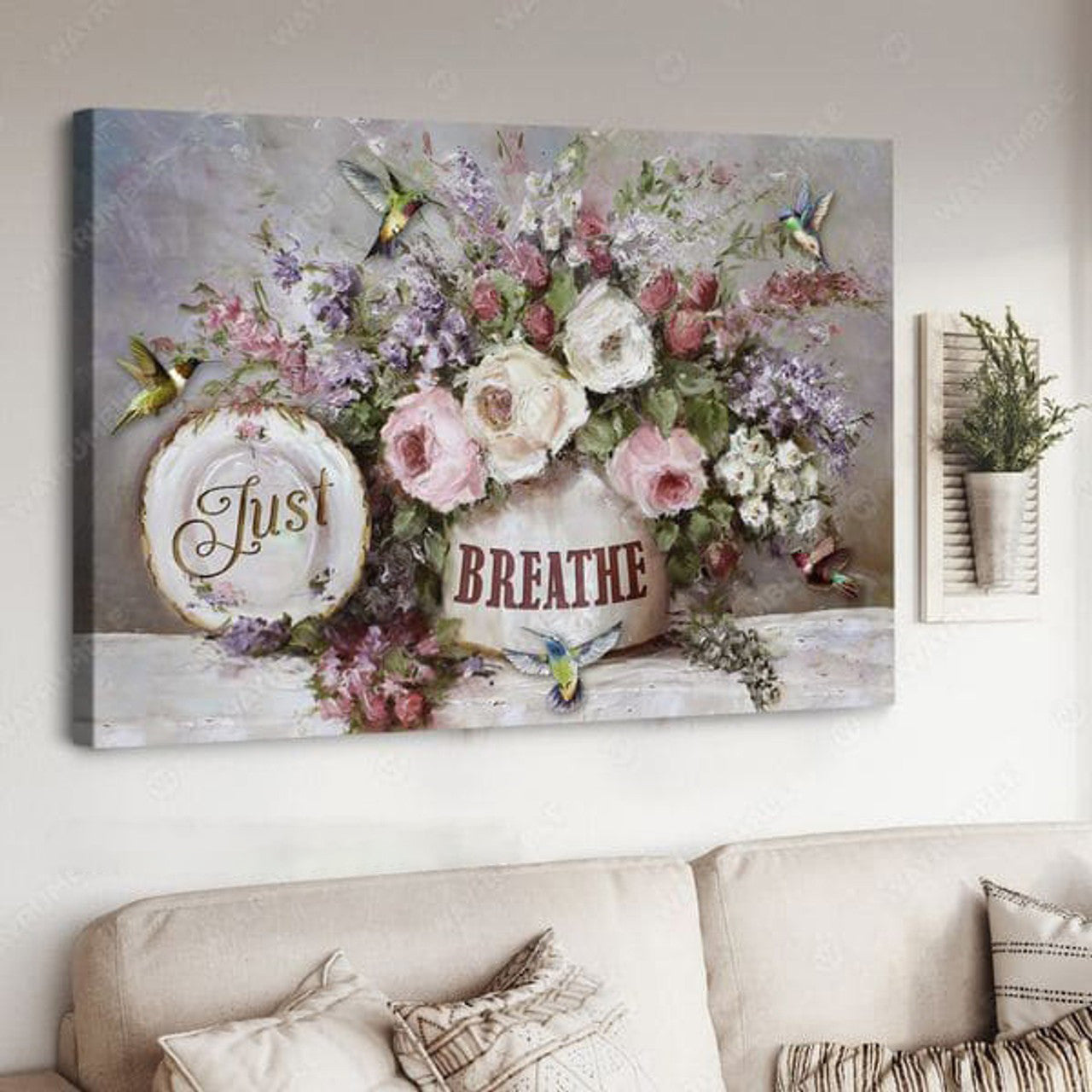 Just Breathe, Hummingbird Poster Poster and Canvas