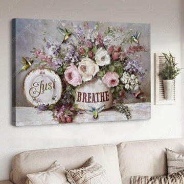 Just Breathe, Hummingbird Poster Poster and Canvas