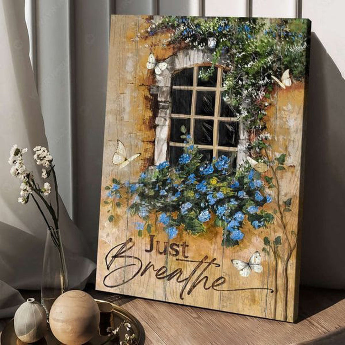 Just Breathe, Poster Decor, Butterfly Flower Poster and Canvas
