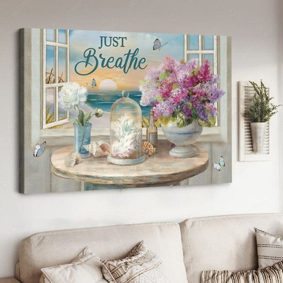 Just Breathe, Poster Decor, Window Poser, Buttefly Flower Poster and Canvas