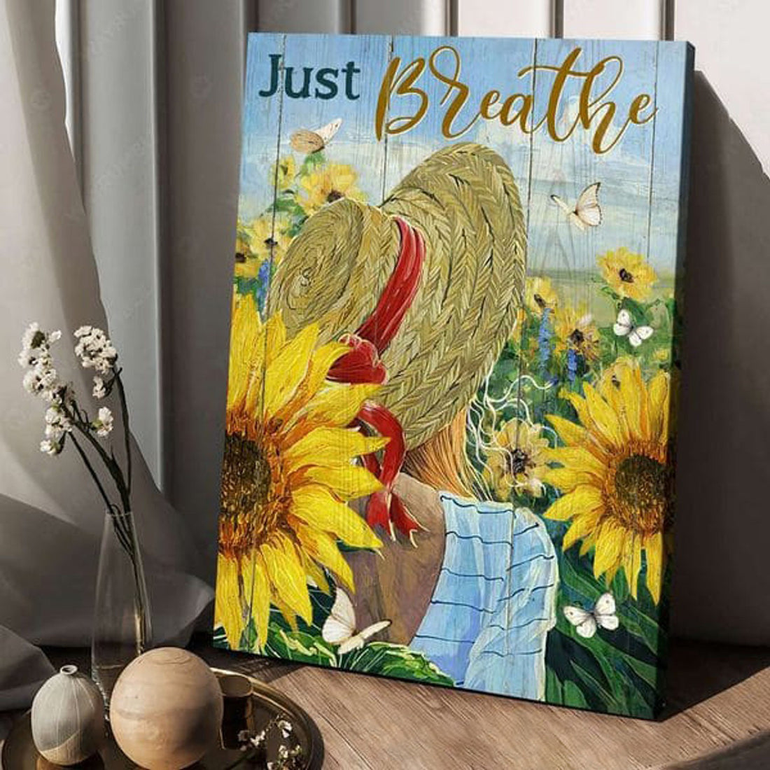 Just Breathe, Sunflower Field, Flower Lover Poster and Canvas
