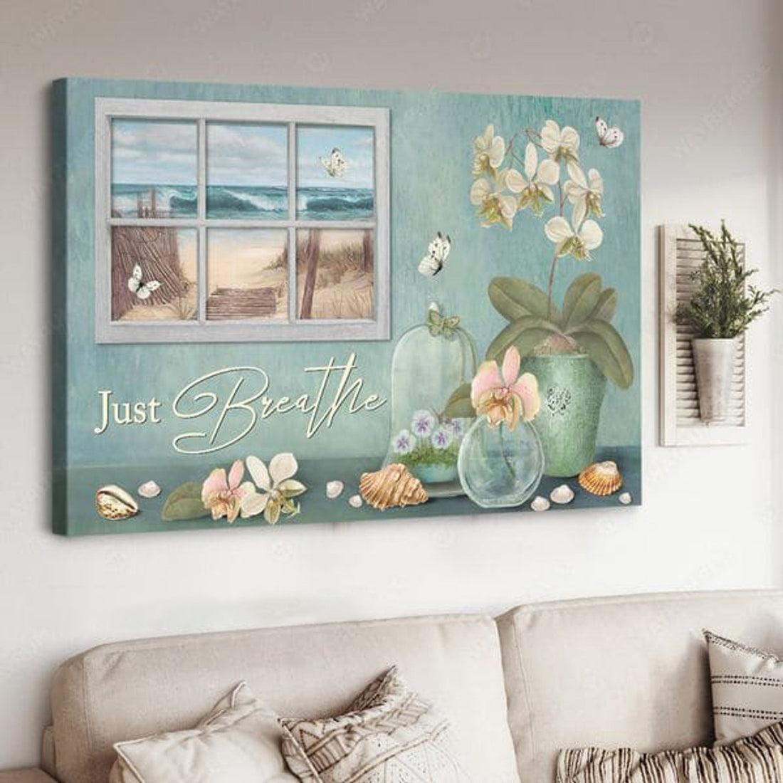 Just Breathe, Window Poster, Butterfly Flower, Poster Decor Poster and Canvas