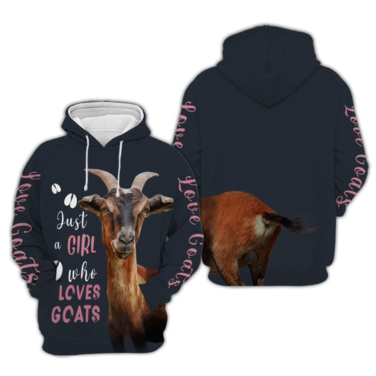 FUNSTUFFPRINT 3D Just A Girl Loves Goats Christmas Trees All Over 3D Hoodie and Zip Hoodie