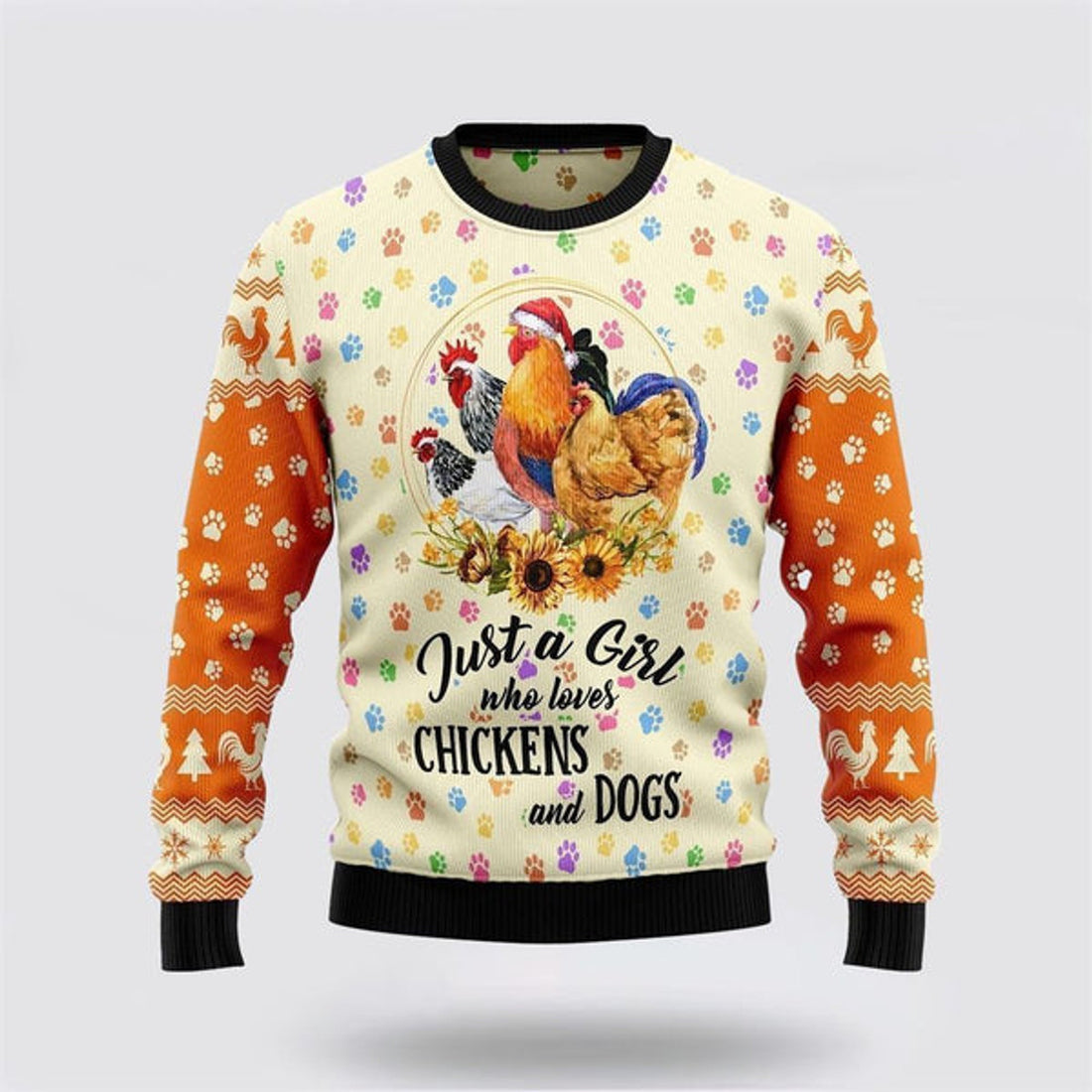 FUNSTUFFPRINT Just A Girl Who Loves Chickens And Dogs Ugly Christmas Sweater For Men And Women, Gift For Christmas, Best Winter Christmas Outfit Ugly Sweater
