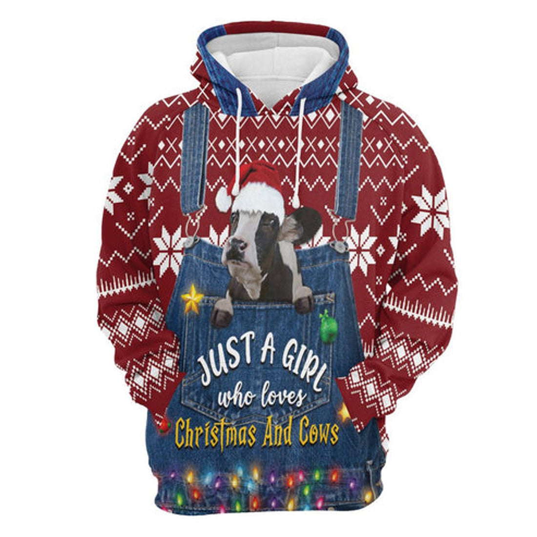 FUNSTUFFPRINT 3D Just A Girl Who Loves Christmas And Cows All Over 3D Hoodie and Zip Hoodie