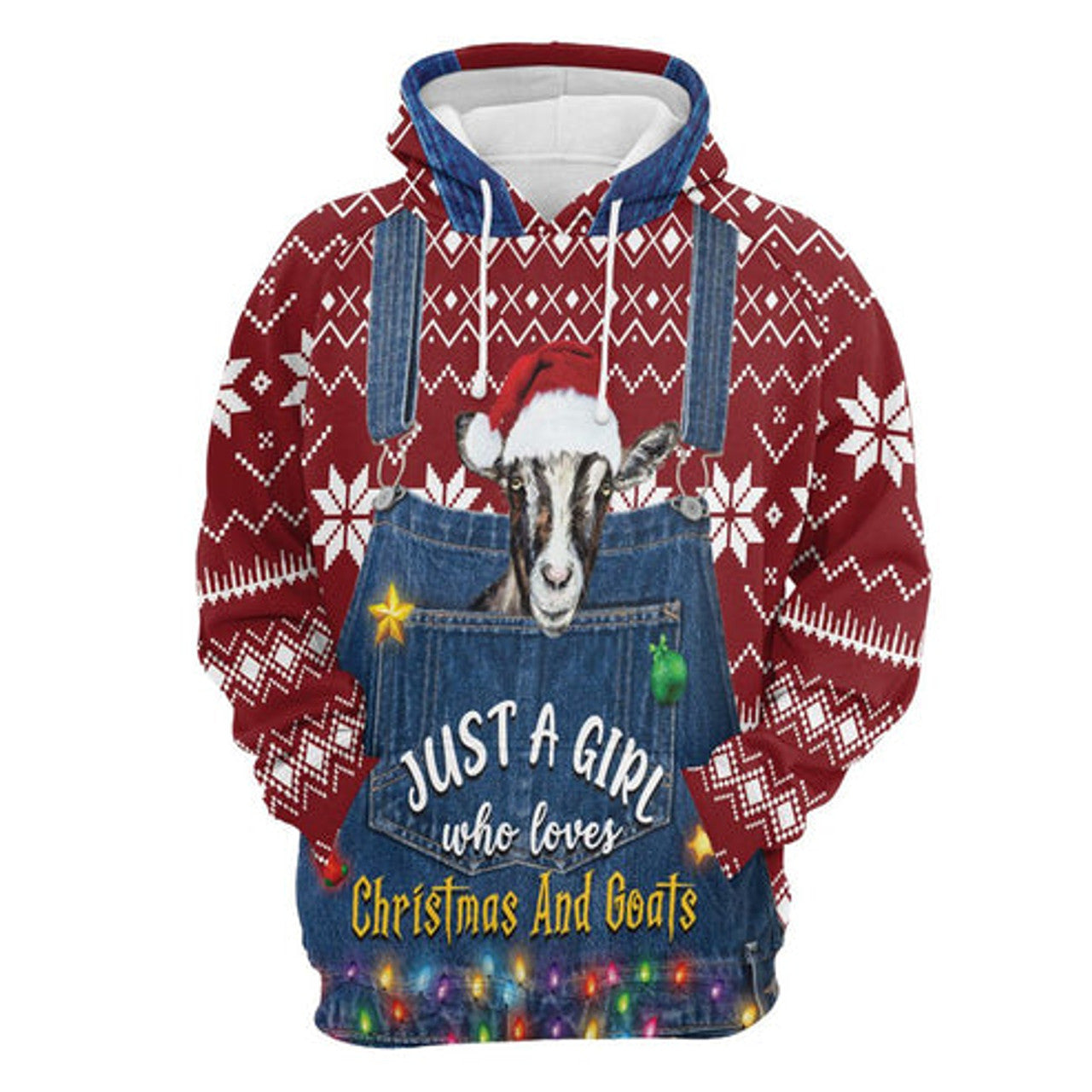 FUNSTUFFPRINT 3D Just A Girl Who Loves Christmas And Goats All Over 3D Hoodie and Zip Hoodie