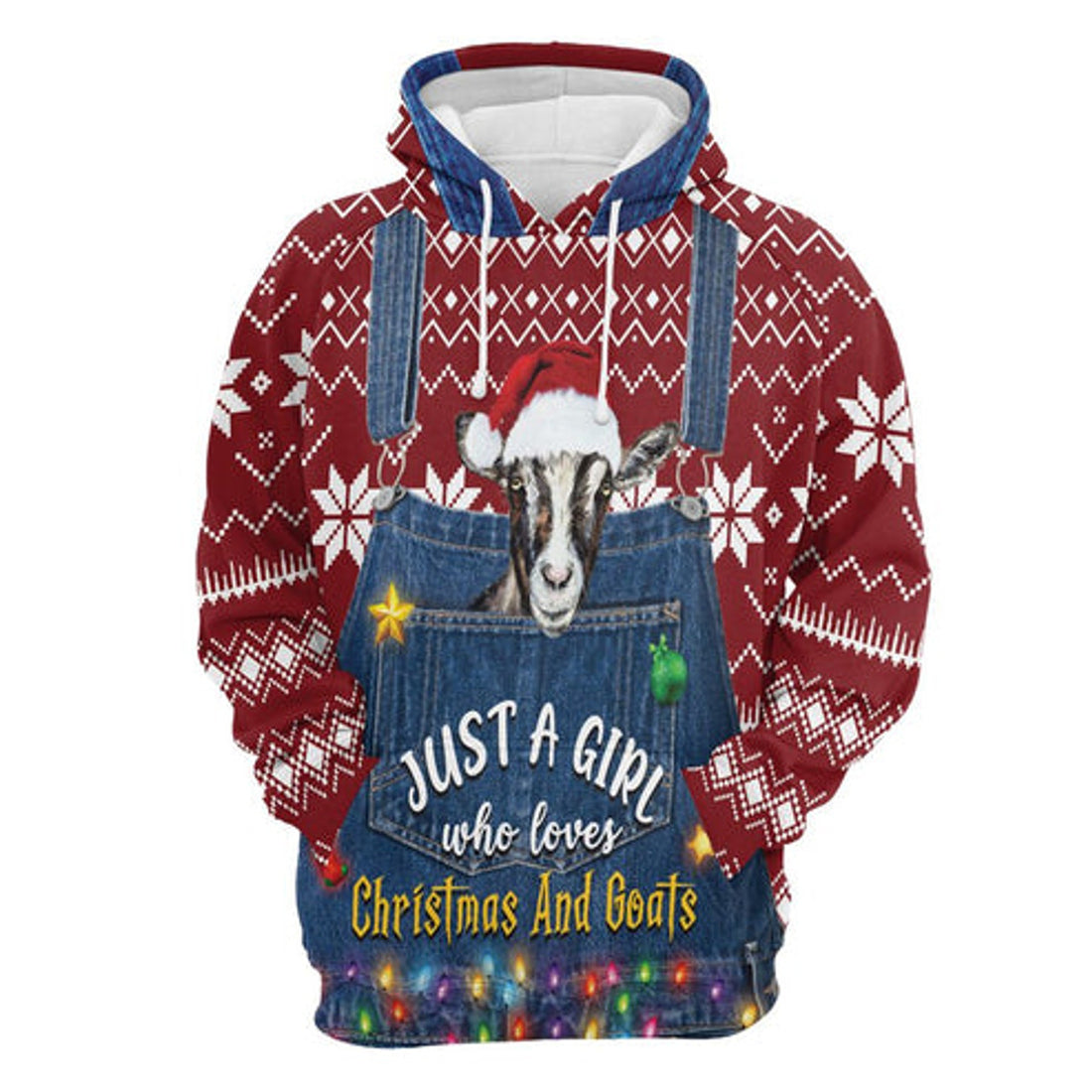 FUNSTUFFPRINT 3D Just A Girl Who Loves Christmas And Goats All Over 3D Hoodie and Zip Hoodie