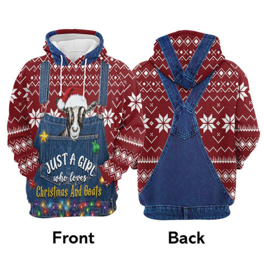 FUNSTUFFPRINT 3D Just A Girl Who Loves Christmas And Goats All Over 3D Hoodie and Zip Hoodie