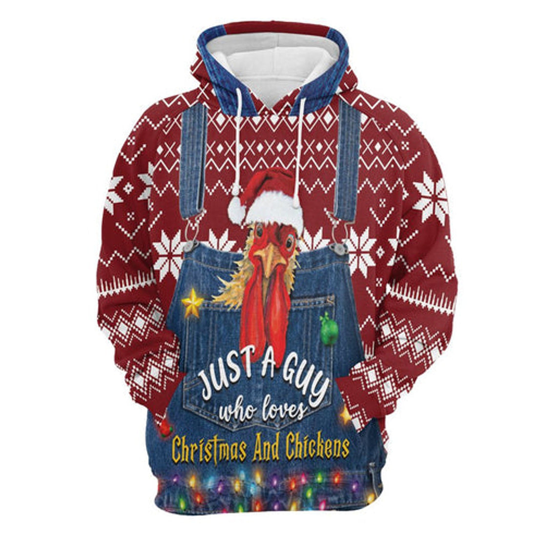 FUNSTUFFPRINT 3D Just A Guy Who Loves Christmas And Chickens All Over 3D Hoodie and Zip Hoodie