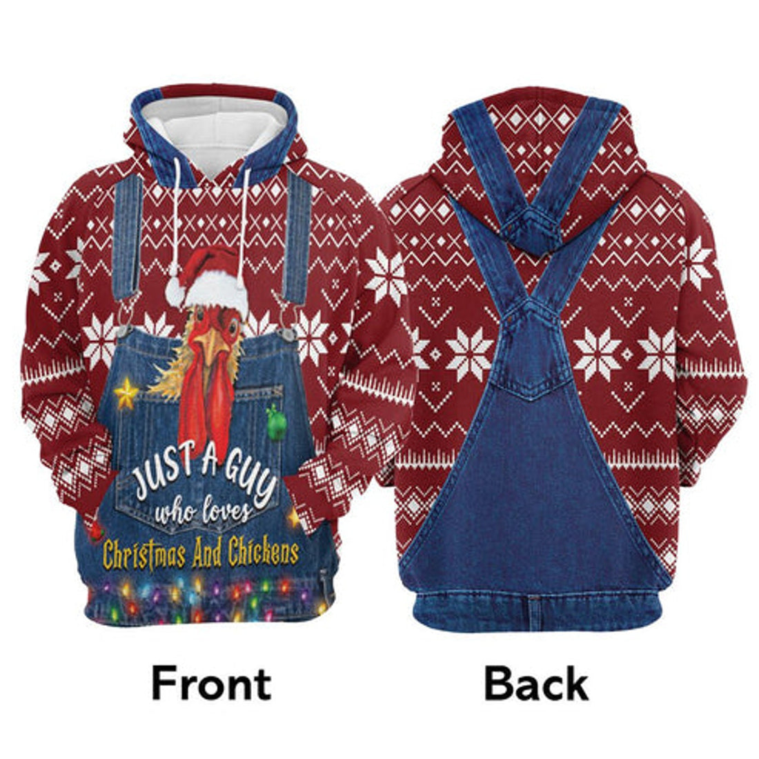FUNSTUFFPRINT 3D Just A Guy Who Loves Christmas And Chickens All Over 3D Hoodie and Zip Hoodie