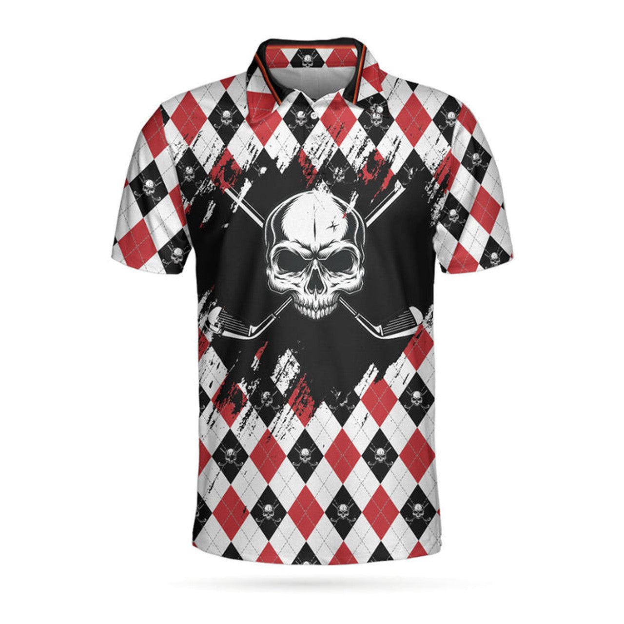 Just Gonna Stand There And Watch Me Golf Polo Shirt, Argyle Pattern Skull Golf Shirt For Men