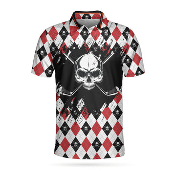 Just Gonna Stand There And Watch Me Golf Polo Shirt, Argyle Pattern Skull Golf Shirt For Men