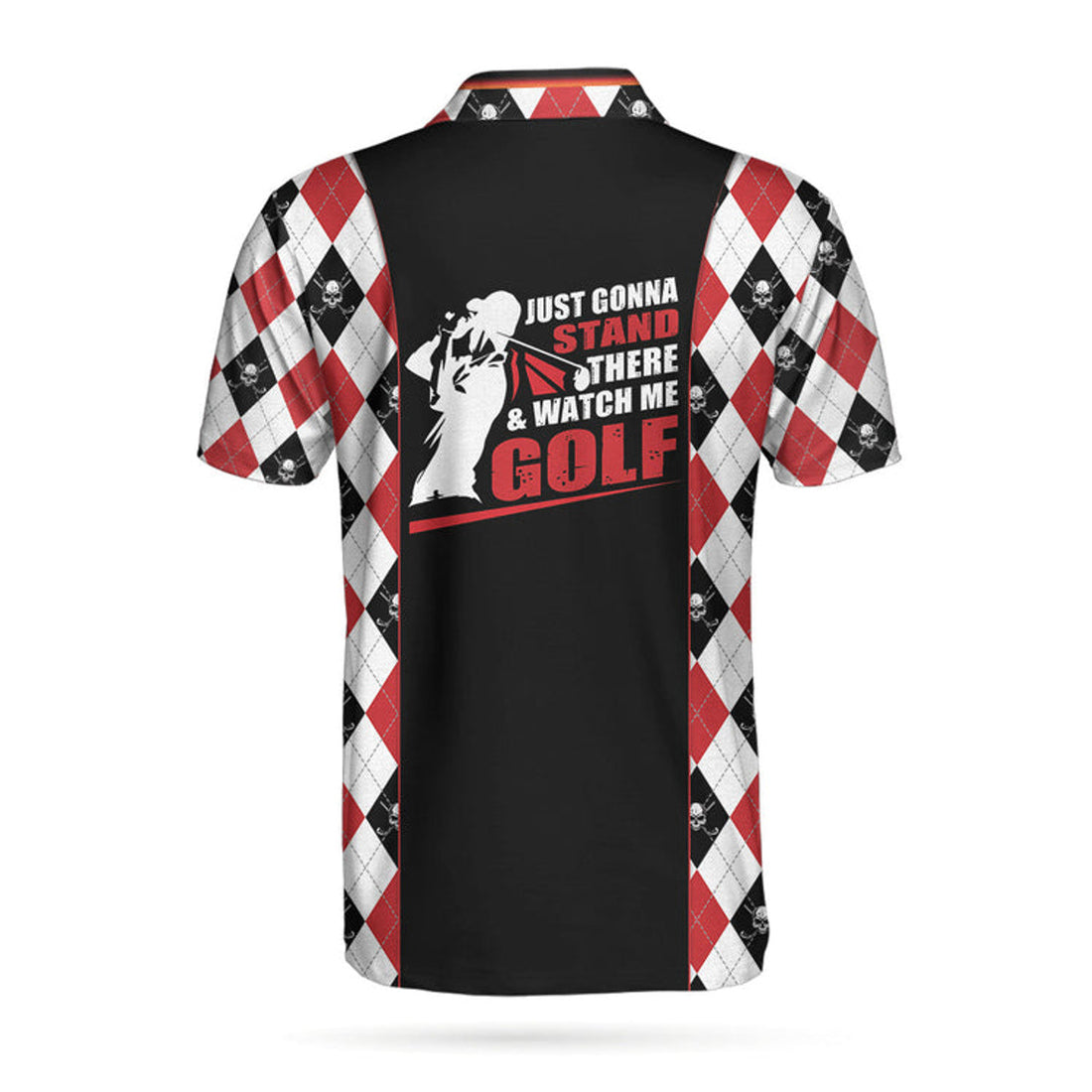 Just Gonna Stand There And Watch Me Golf Polo Shirt, Argyle Pattern Skull Golf Shirt For Men