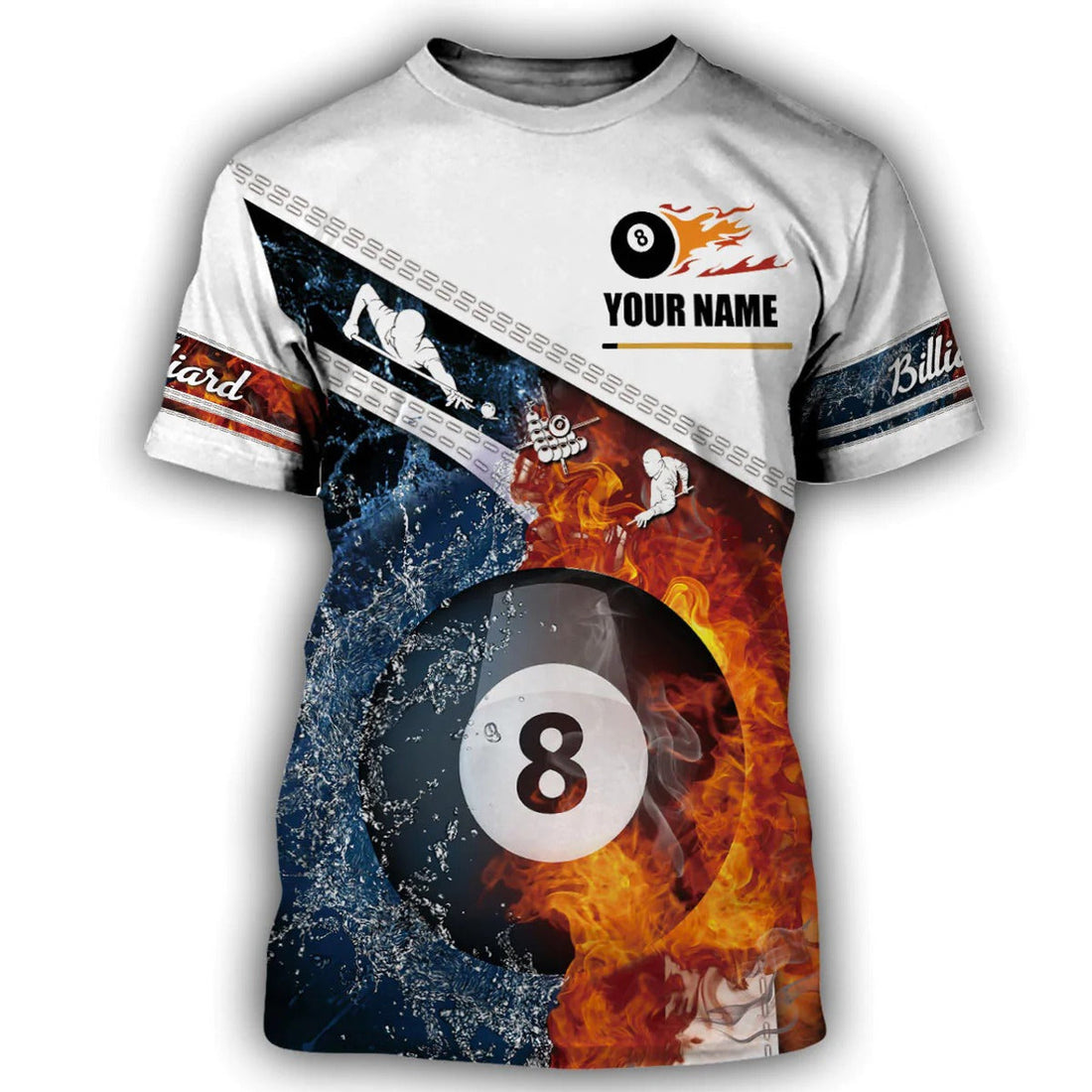 FUNSTUFFPRINT Custom Name Billiard 3D Shirt Uniform, Billiard Fire Hoode All Over Print, Billiard Team Uniform 3D T-shirt