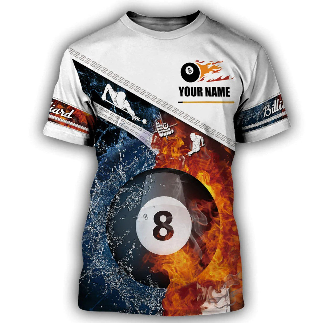 FUNSTUFFPRINT Custom Name Billiard 3D Shirt Uniform, Billiard Fire Hoode All Over Print, Billiard Team Uniform 3D T-shirt