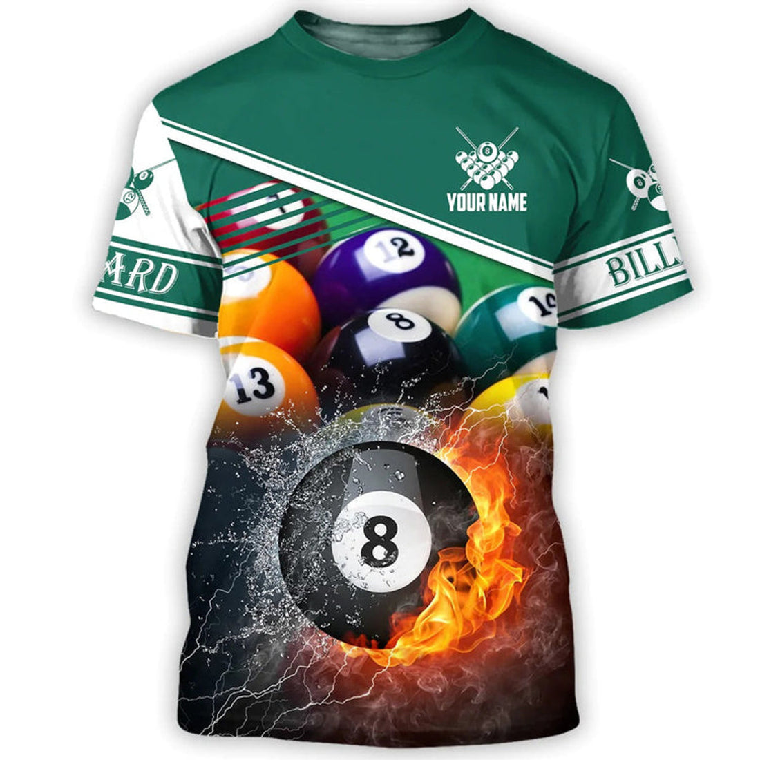 FUNSTUFFPRINT Custom Name Billiard Shirt, Billiard Fire Colorful Hoodies, Billiard Team Uniform, Gift For Billiard Player 3D T-shirt