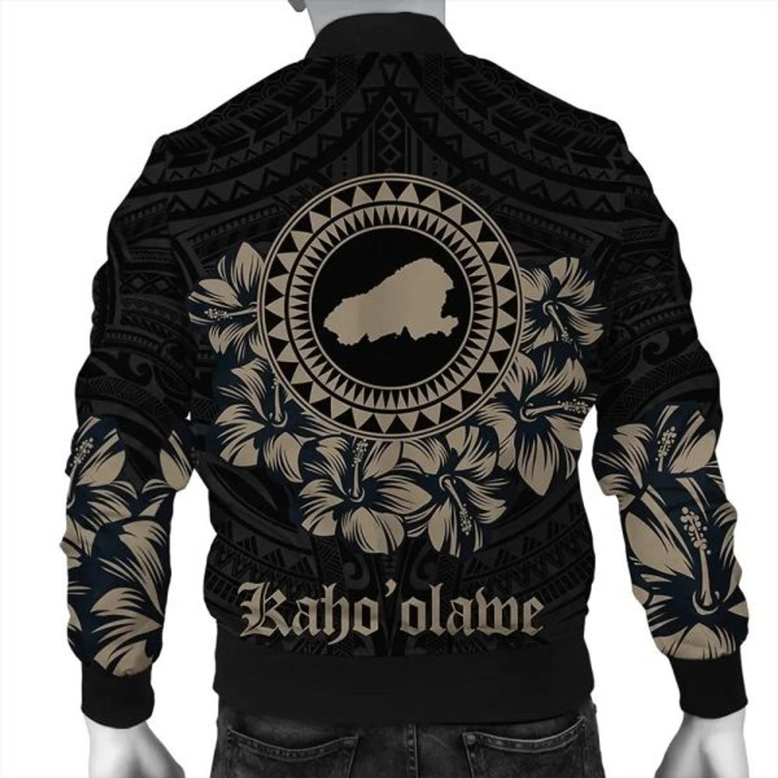 FUNSTUFFPRINTI Kahoolawe Map Hibiscus Polynesian Bomber Jacket - Lithe Style - AH - JA Bomber Jacket