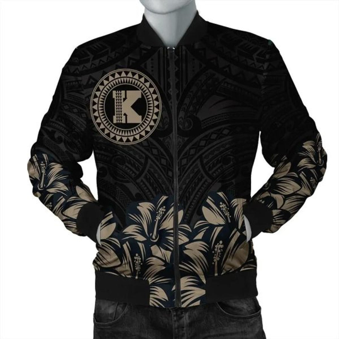 FUNSTUFFPRINTI Kahoolawe Map Hibiscus Polynesian Bomber Jacket - Lithe Style - AH - JA Bomber Jacket