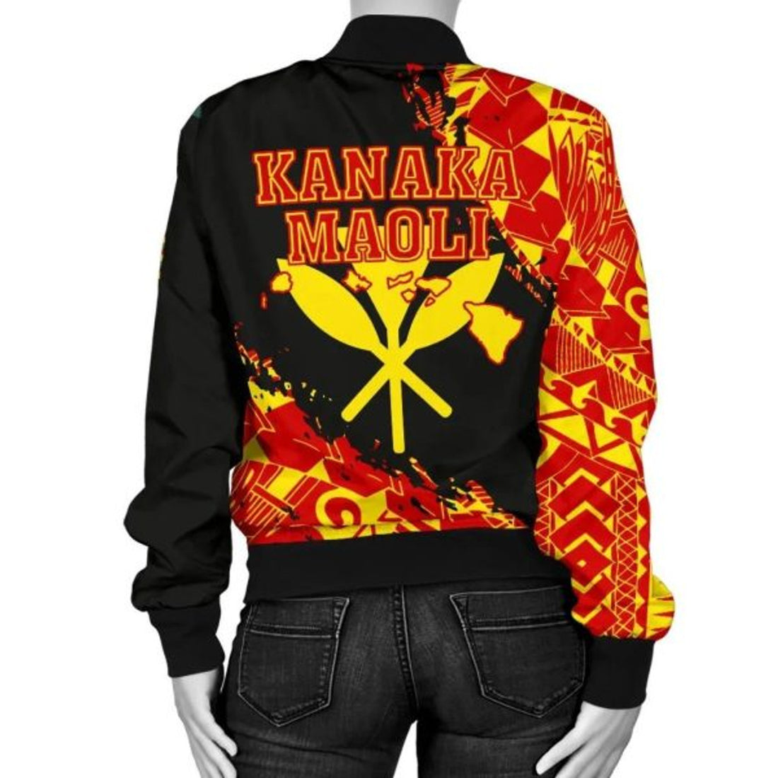 FUNSTUFFPRINTI Kanaka Flag Polynesian Women's Bomber Jacket - Nora Style - AH Bomber Jacket