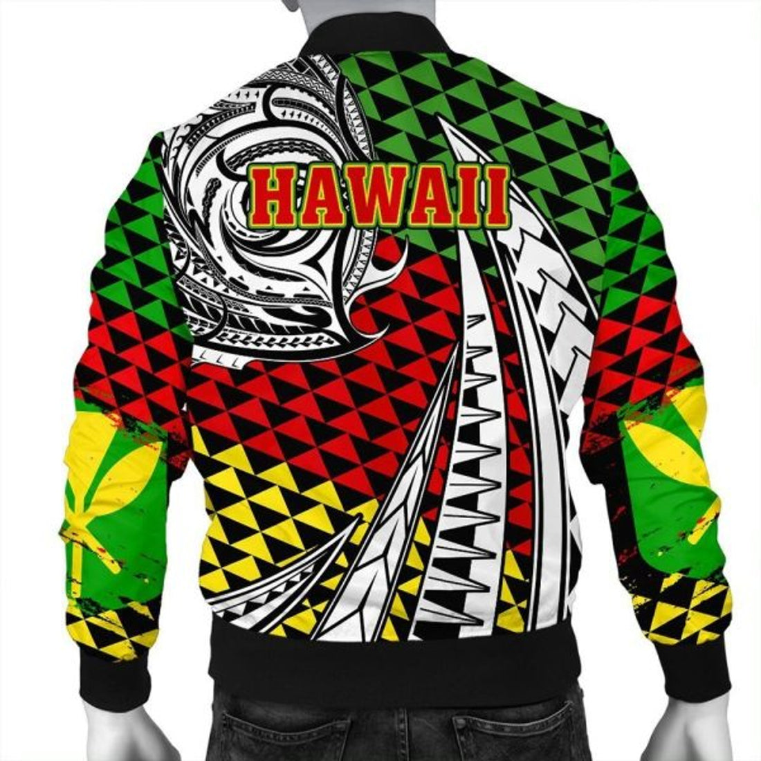 FUNSTUFFPRINTI Kanaka Maoli Bomber Jacket Kakau Pattern Pohic Style Bomber Jacket