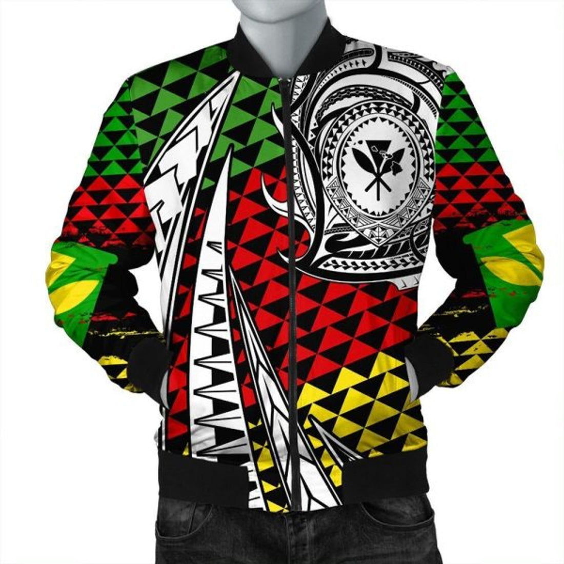 FUNSTUFFPRINTI Kanaka Maoli Bomber Jacket Kakau Pattern Pohic Style Bomber Jacket
