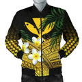 FUNSTUFFPRINT Kanaka Maoli (Hawaiian) Men's Bomber Jacket, Polynesian Plumeria Banana Leaves Bomber Jacket