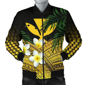FUNSTUFFPRINT Kanaka Maoli (Hawaiian) Men's Bomber Jacket, Polynesian Plumeria Banana Leaves Bomber Jacket