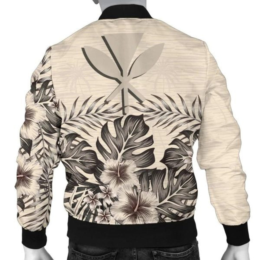 FUNSTUFFPRINTI Kanaka Maoli (Hawaiian) Men's Bomber Jacket - The Beige Hibiscus Bomber Jacket