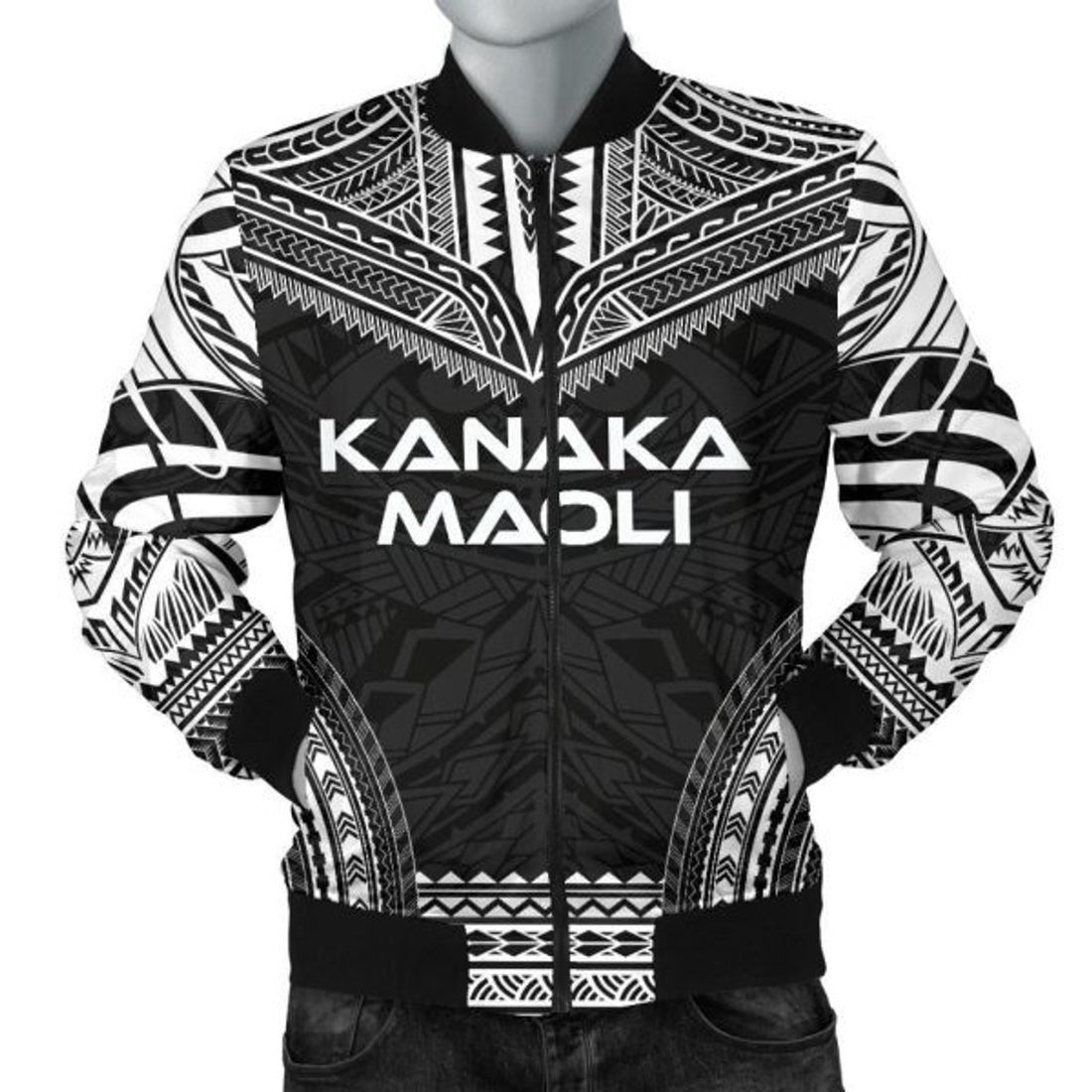 FUNSTUFFPRINTI Kanaka Maoli Polynesian Chief Men's Bomber Jacket - Black Version - Bomber Jacket