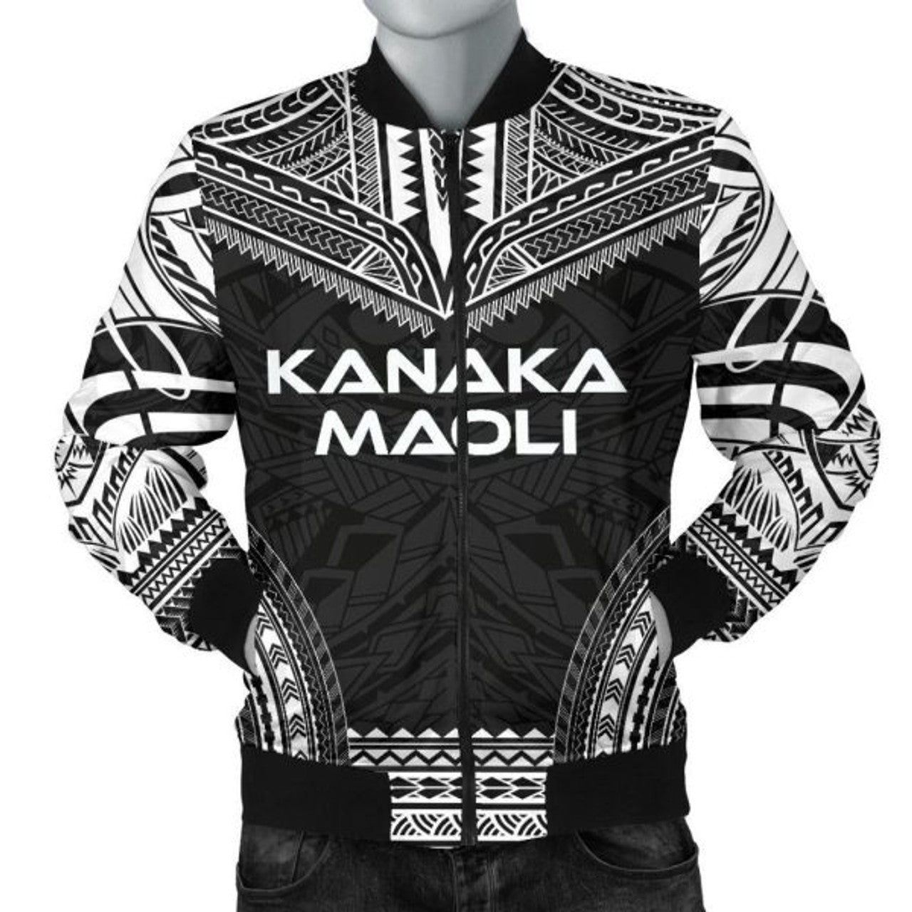 FUNSTUFFPRINTI Kanaka Maoli Polynesian Chief Men's Bomber Jacket - Black Version - Bomber Jacket