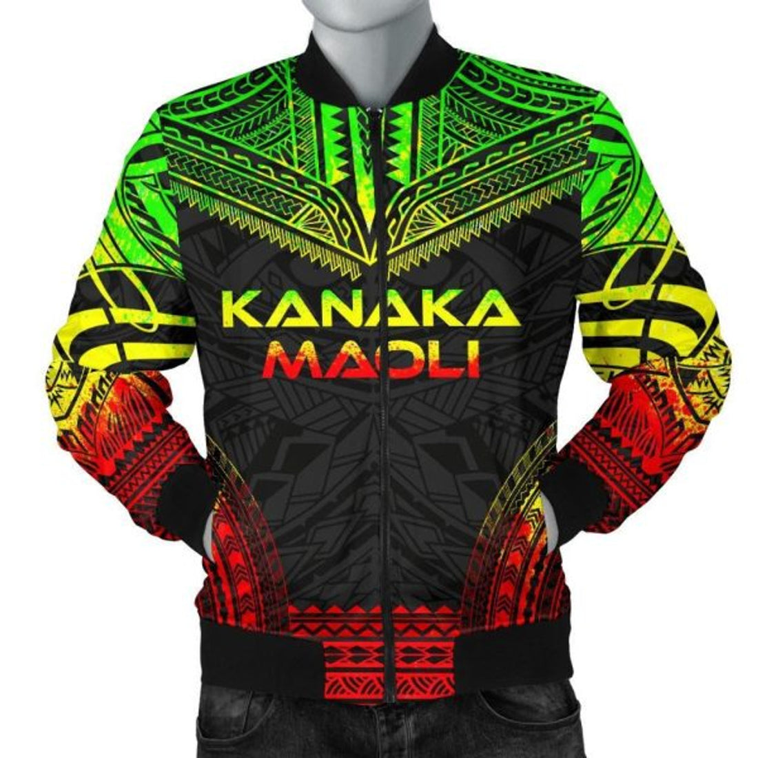FUNSTUFFPRINTI Kanaka Maoli Polynesian Chief Men's Bomber Jacket - Reggae Version - Bomber Jacket