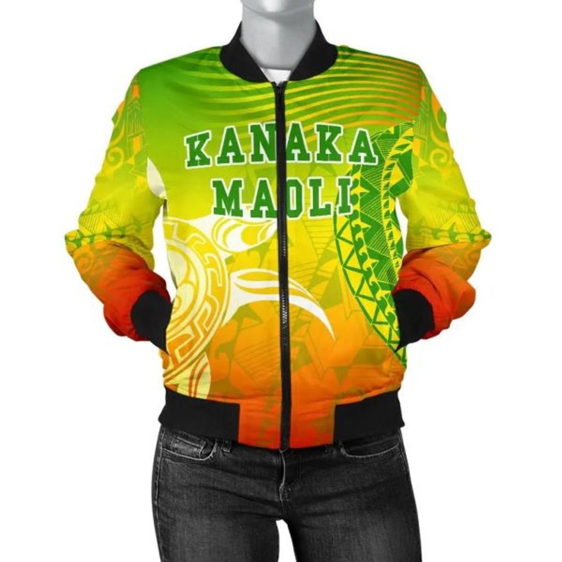 FUNSTUFFPRINTI Kanaka Maoli Polynesian Women's Bomber Jacket - Turtle Style - AH Bomber Jacket