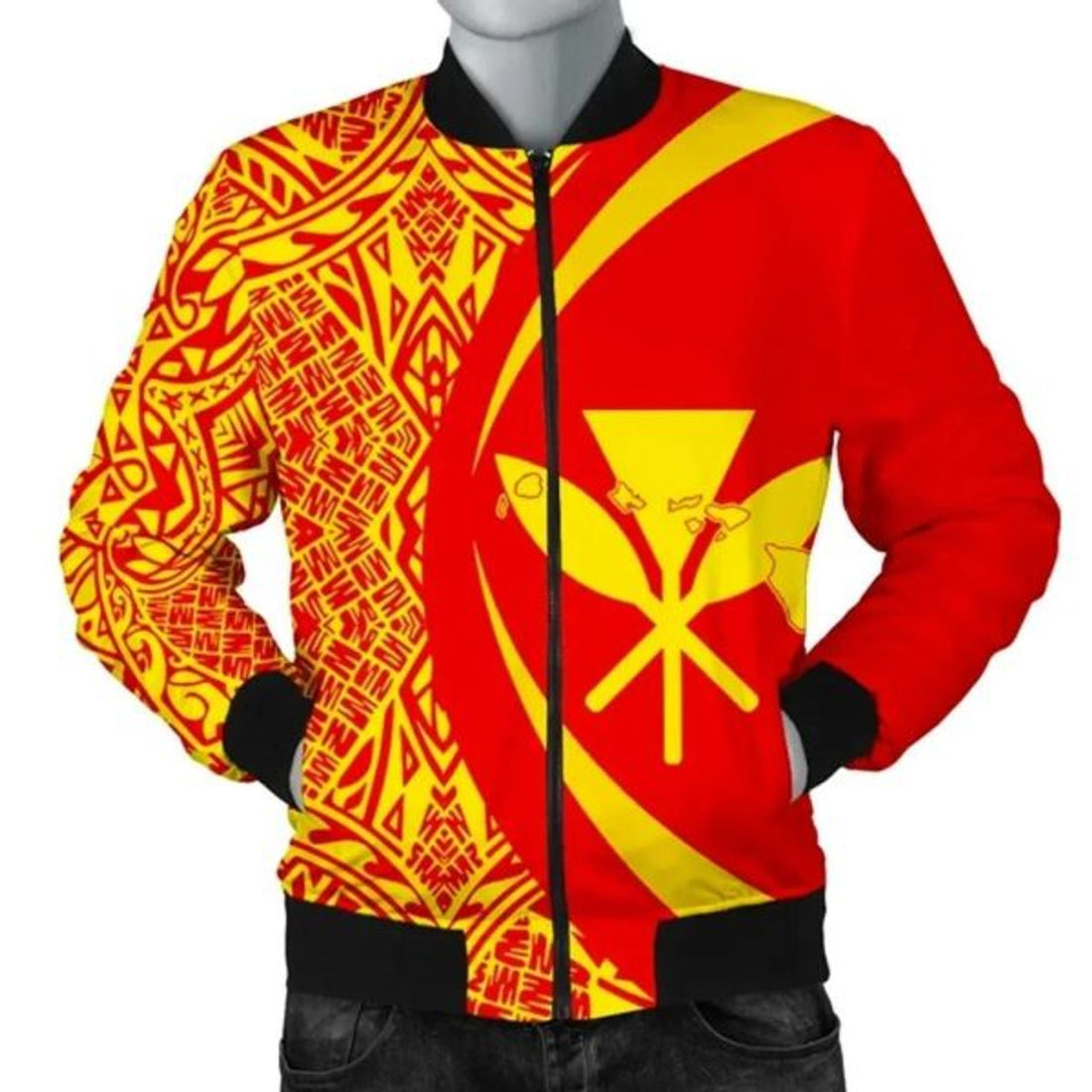 FUNSTUFFPRINTI Kanaka Mauna Kea Polynesian Men's Bomber Jacket - Circle Style - AH - Bomber Jacket