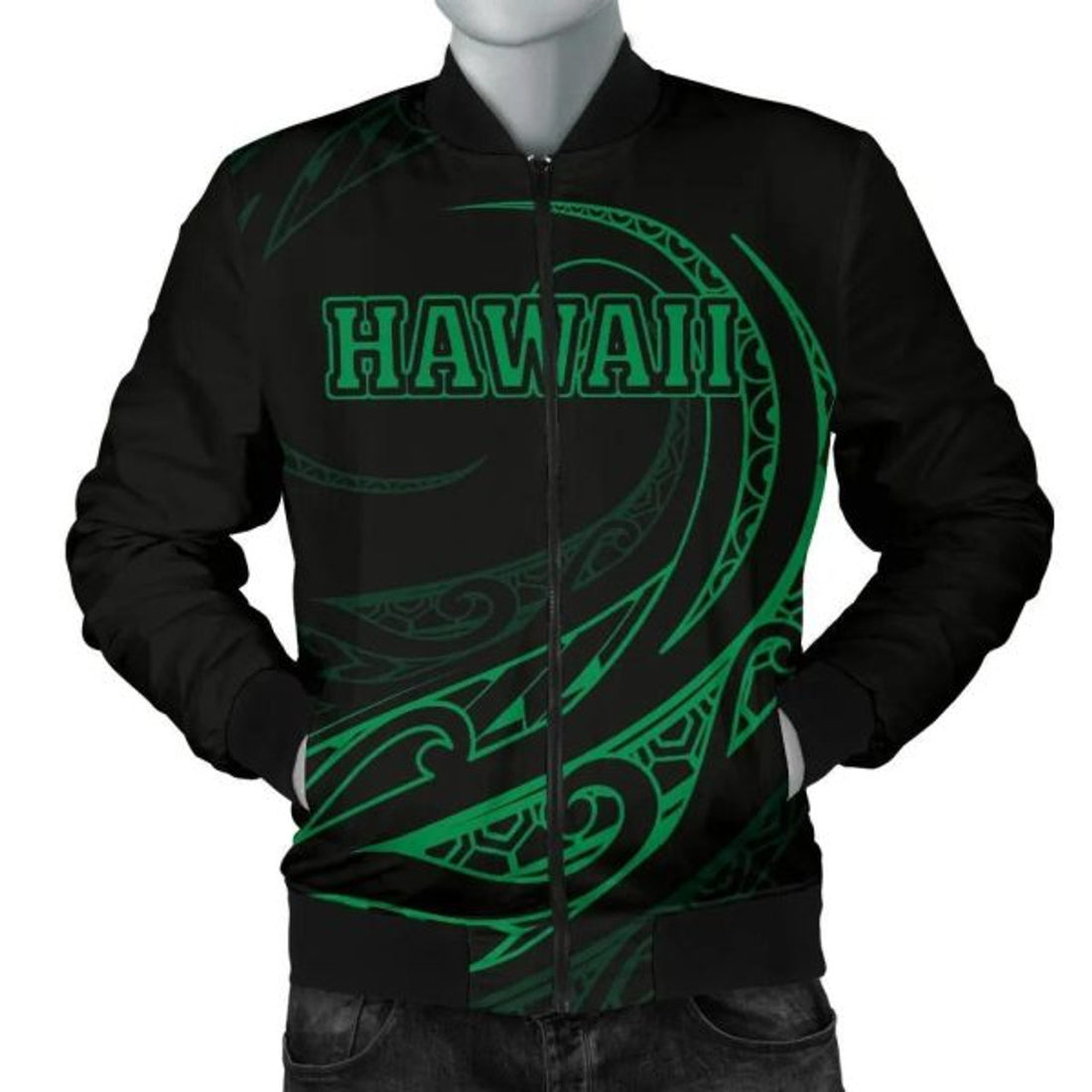 FUNSTUFFPRINTI Kanaka Polynesian MenâˆšÂ¢â€šÃ‡Â¨â€šÃ‘Â¢s Bomber Jacket - Green - Frida Style - AH Bomber Jacket