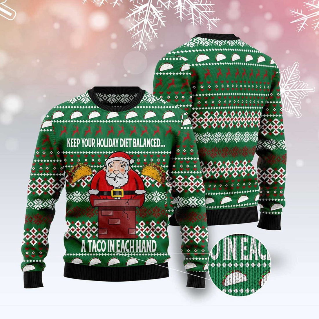 FUNSTUFFPRINT Keep Your Holiday Diet Balanced With Tacos Ugly Christmas Sweater, Christmas Sweater, Ugly Sweater, Funny Xmas Sweaters Ugly Sweater