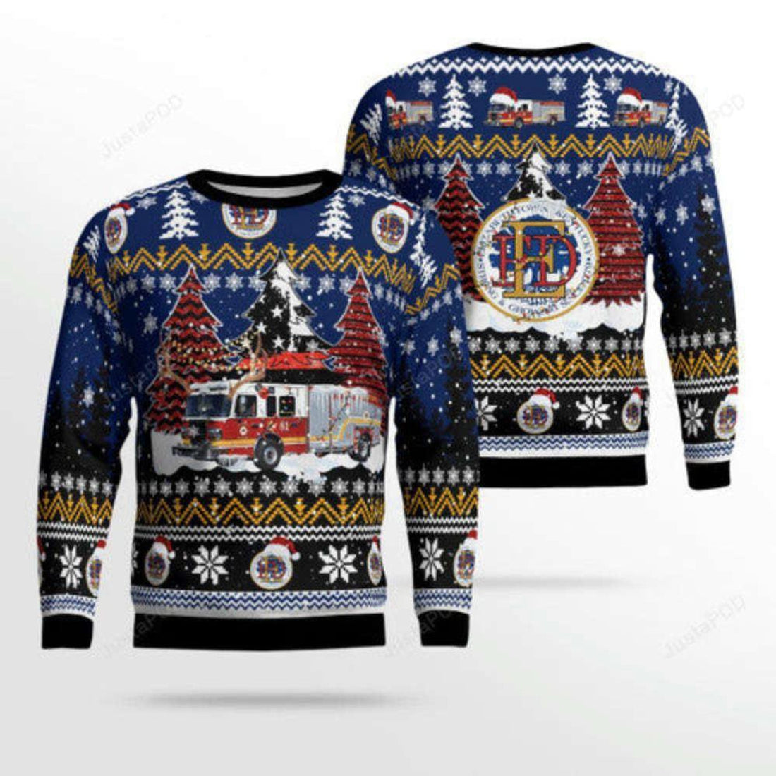 FUNSTUFFPRINT Kentucky Elizabethtown Fire Truck Christmas 3D Ugly Sweater - Christmas Gifts For Firefighters Ugly Sweater