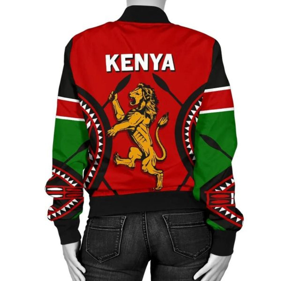 FUNSTUFFPRINTI Kenya Lion Women Bomber Jacket Maasai Shield Bomber Jacket
